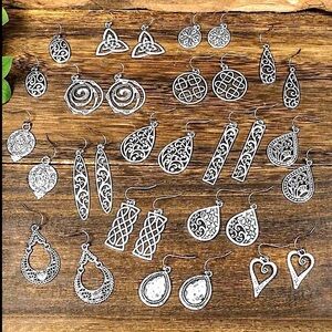 New 16 Pair antique silver tone earrings bundle RESTOCKED